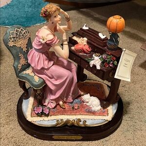 SENTILI COLLECTION-VICTORIAN VINTAGE LADY AT DESK FIGURINE, BROKEN BUT SAVE-ABLE